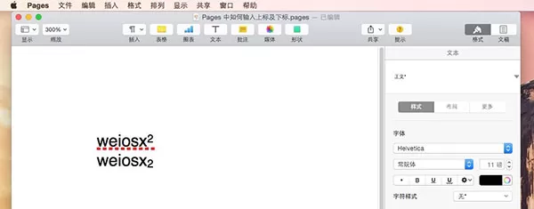Pages输入上标下标的具体方法介绍
