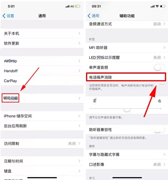 在iPhone X中除去通话噪音的具体操作
