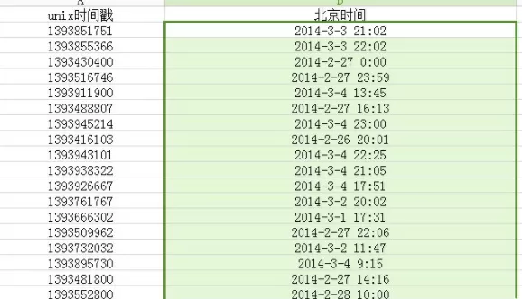 在Excel中将Unix时间戳转北京时间的具体方法