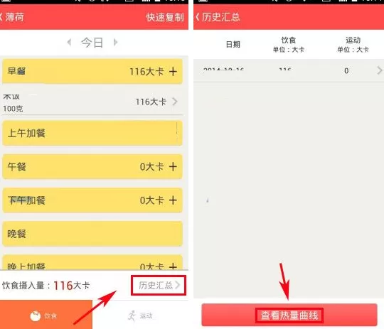 在薄荷APP中查看摄入热量曲线表的具体操作