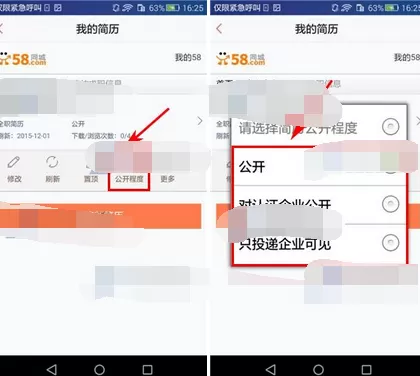 怎么在58配配中选择简历公开程度?在58配配中选择简历公开程度的方法