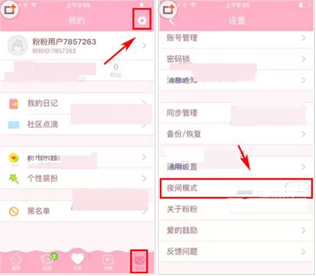 在粉粉日记中如何开启夜间模式？
