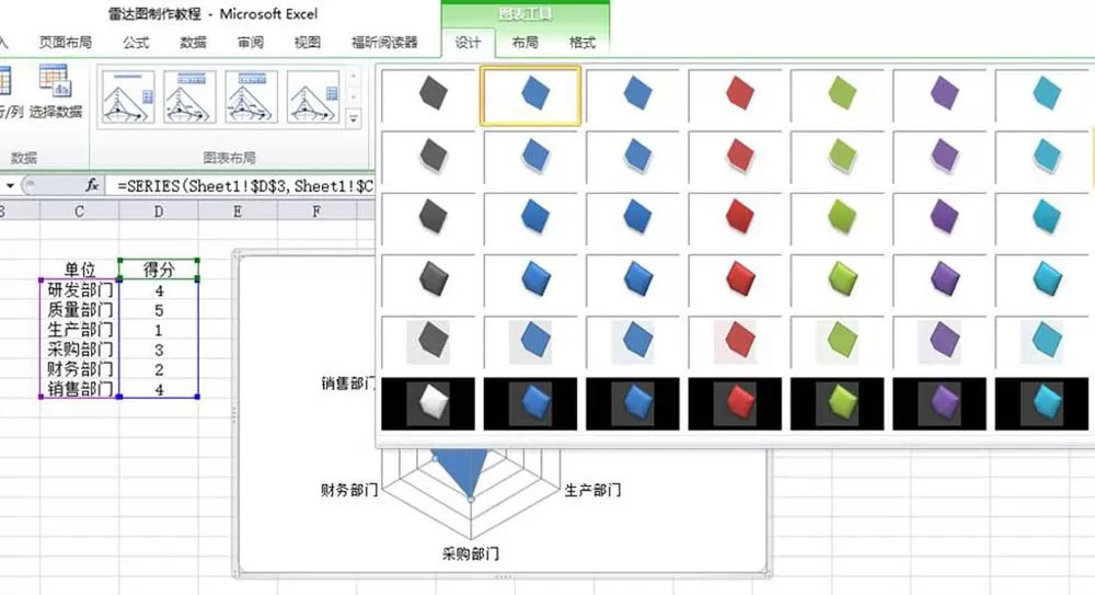 excel表格中如何制作部门评分的雷达图表?