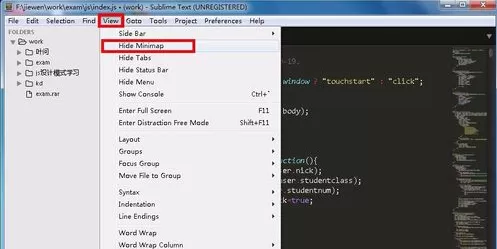 sublime text3 怎样关闭界面右侧的缩略图?
