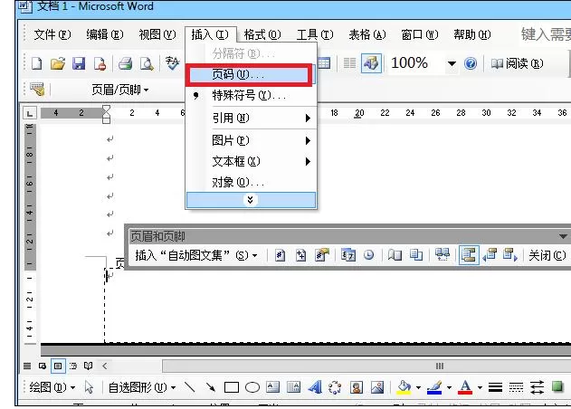 怎么在Word2003文档的任意页中插入页码?