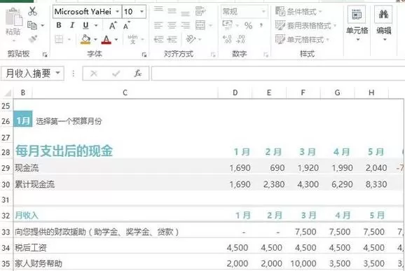 Excel2013中如何绘制大学预算表?