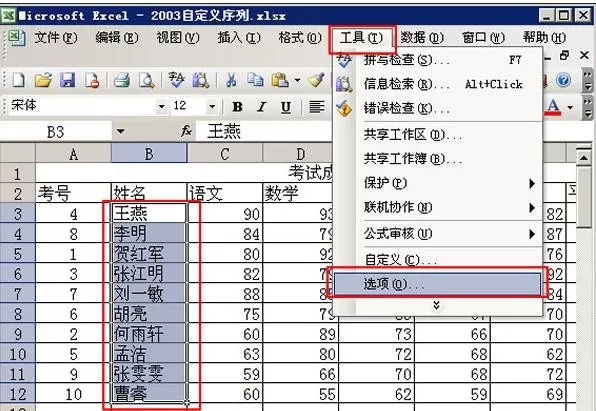 如何使用excel2003自定义序列?excel2003自定义序列的使用方法