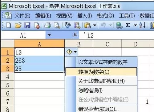 在excel2003中将文本转化数字格式的图文教程