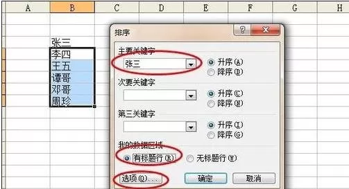 如何在excel2003中按照姓名进行排序?