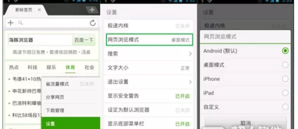 如何在海豚浏览器中设置网页浏览模式?