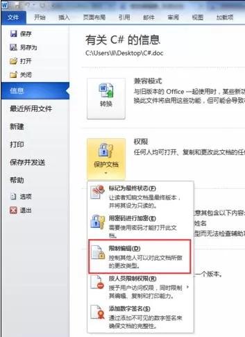 在word2010文档进行锁定的具体方法