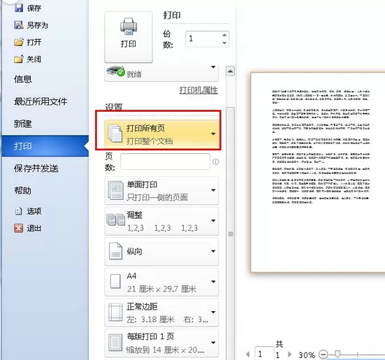 Word2010文档打印的设置方法