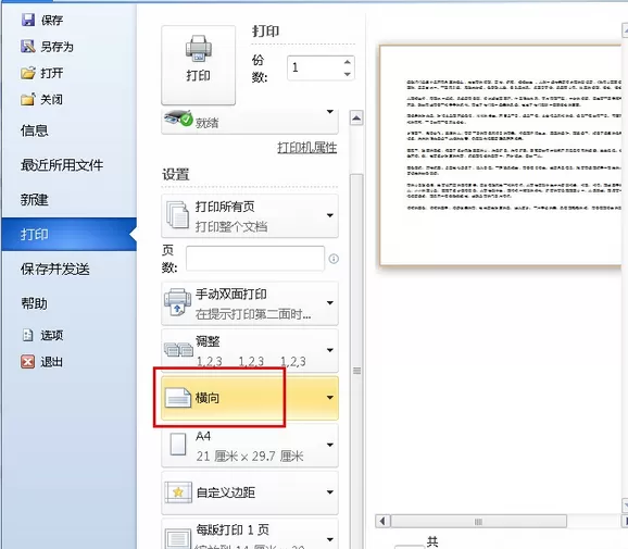 Word2010文档打印的设置方法