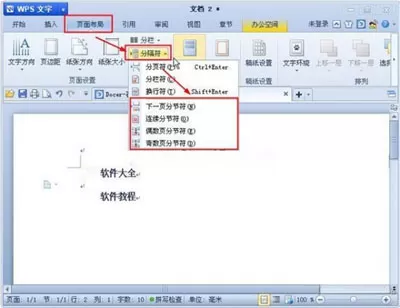 WPS文字如何插入分节符？