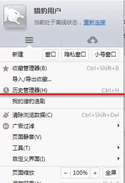 猎豹浏览器怎么查看历史记录?