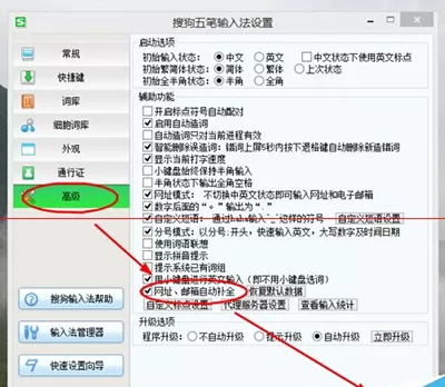搜狗五笔输入法输入网址邮箱时如何自动补全?