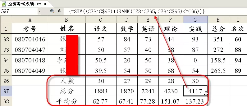 怎么在WPS表格中求特定比例成绩的平均分?