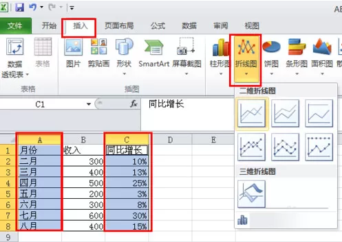 如何在excel2010中制作折线图？