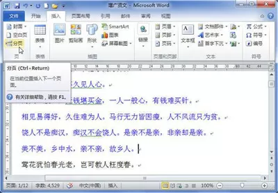 word2010插入分页符的图文教程