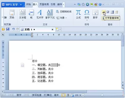 wps如何使用文字型窗体？使用文字型窗体的方法