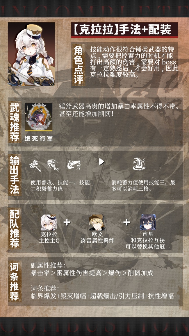 辉烬克拉拉怎么配队战斗力强