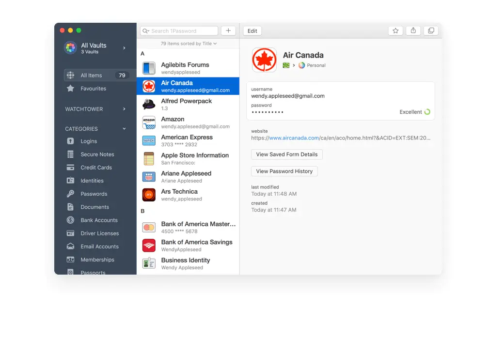 1Password 密码管理器填表工具软件截图