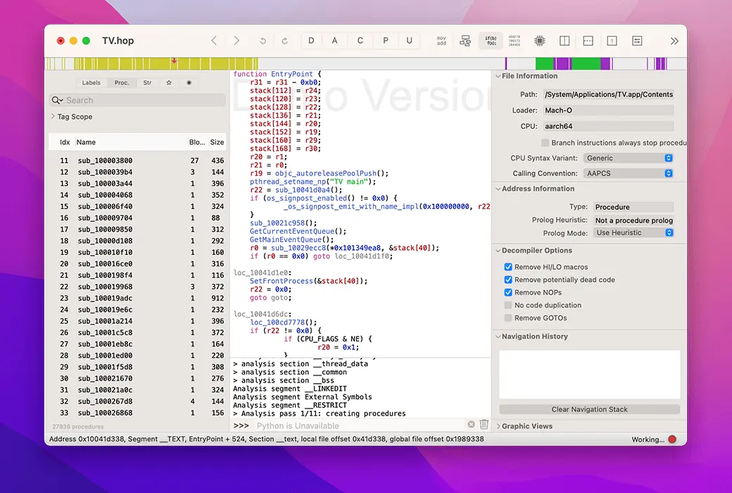 Hopper Disassembler 二进制反汇编反编译调试器工具软件截图