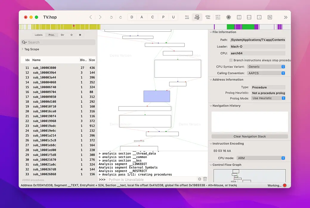 Hopper Disassembler 二进制反汇编反编译调试器工具软件截图